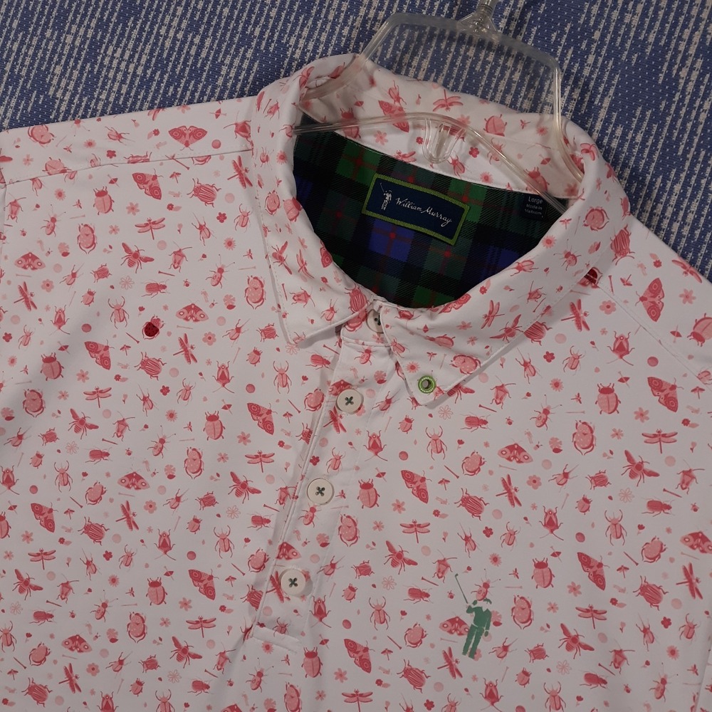 William Murray Golf Polo Shirt Mens Large Performance Bugs Insects Flies Print